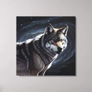 Impressão Em Tela Lobo Majestoso Sob Céu Estrelado