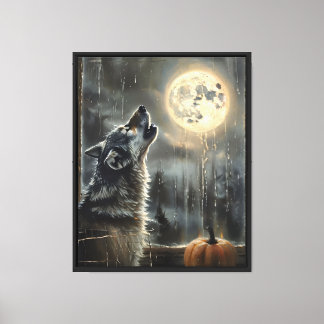 Impressão Em Tela Lobo na janela da Lua
