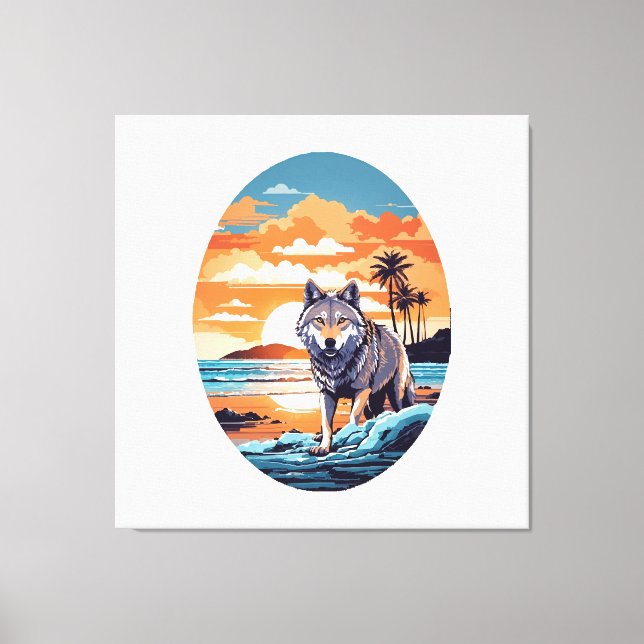 Impressão Em Tela Lobo na Praia (Frente)