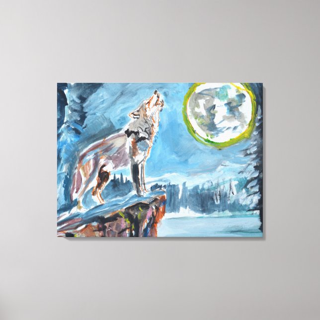 Impressão Em Tela Lobo Uivando Lua Cheia (Frente)
