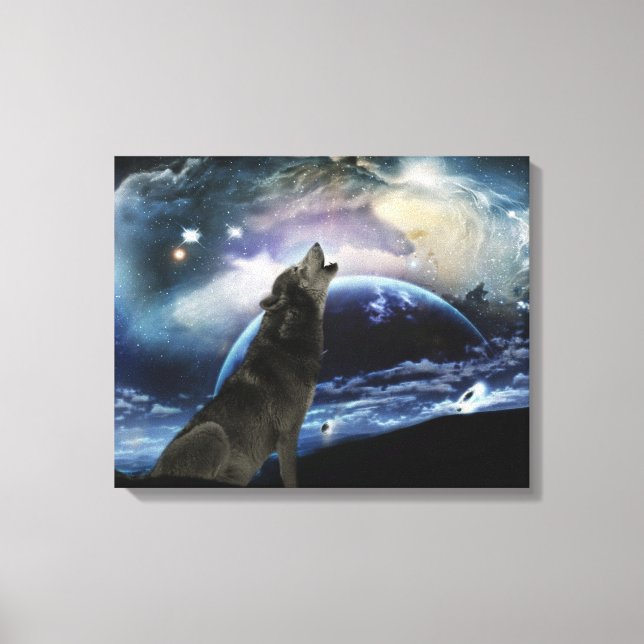 Impressão Em Tela Lobo uivando na lua (Frente)