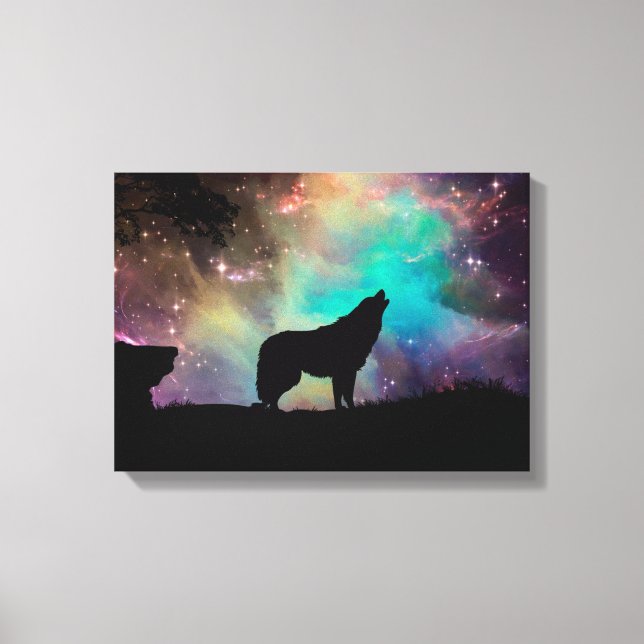 Impressão Em Tela Lobo uivando no universo (Frente)