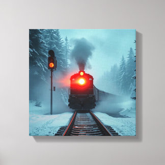 Impressão Em Tela "Locomotiva a Vapor na Floresta de Inverno Nevada"