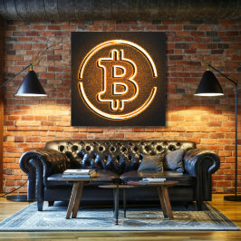 Impressão Em Tela LOGOTIPO BITCOIN na arte criptográfica de decoraçã