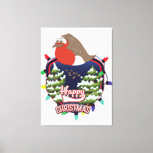 Impressão Em Tela logotipo do Robin de desenho animado de Natal feli