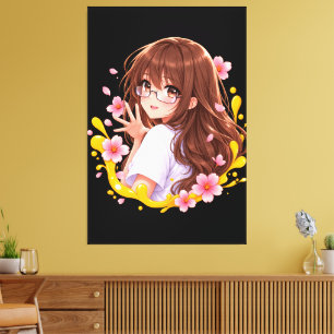 Impressão Em Tela Lona Kawaii Anime Menina Sakura Flor de Cerejeira