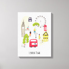 Impressão Em Tela London Artsy Map Cartoon Landmarks People