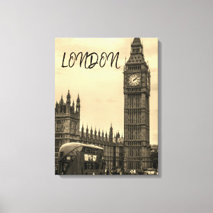 Impressão Em Tela Londres Inglaterra Big Ben Vintage Black White Bus