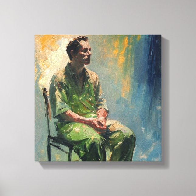 Impressão Em Tela lone figure seated sparsely furnished room.... (Frente)