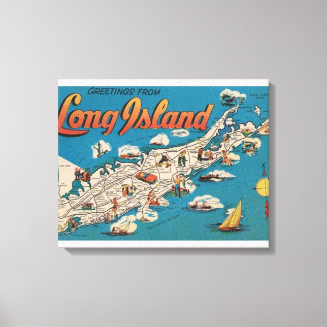 Impressão Em Tela Long Island, Nova Iorque - Saudações de (Frente)