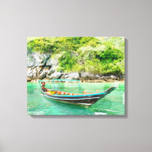 Impressão Em Tela Long Tail Boat and Island in Thailand Watercolor