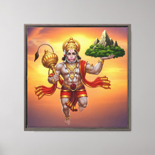Impressão Em Tela Lord Hanuman Voando Levantando Montanha