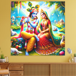 Impressão Em Tela Lord Radha Krishna Imprimir Imagem