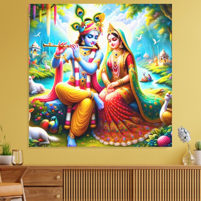 Impressão Em Tela Lord Radha Krishna Imprimir Imagem (Insitu(Sala de estar))
