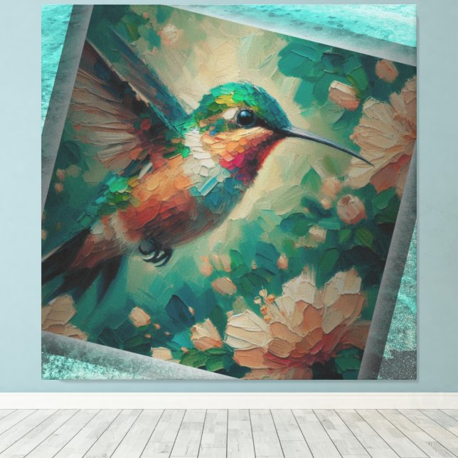Impressão Em Tela Lost in the Sea — Hummingbird Textured Painting (Insitu(piso de madeira))