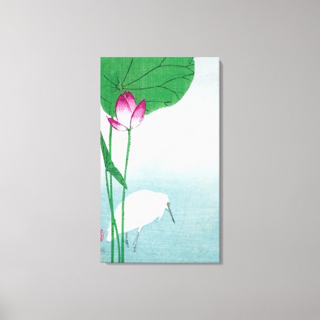 Impressão Em Tela Lotus e White Heron, Koson, Ukiyo-e (Frente)