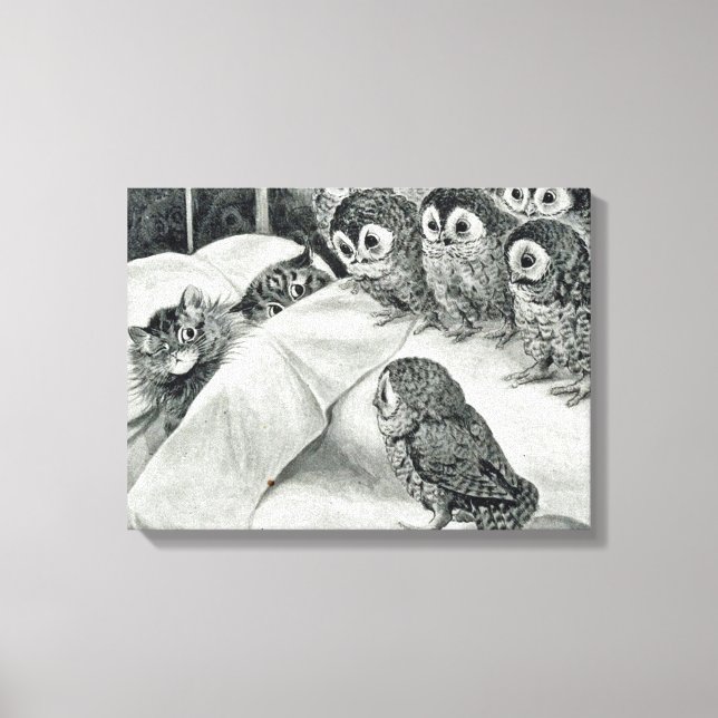 Impressão Em Tela Louis Wain Cat Nightmare Owl Bird (Frente)