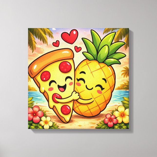 Impressão Em Tela Love at First Slice - Pizza Meets Pineapple (Frente)