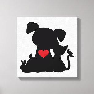 Impressão Em Tela Love Puppy e Kitten Silhouette