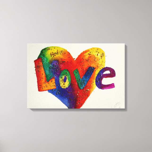 Impressão Em Tela Love Rainbow Heart Glitter Painting (Frente)