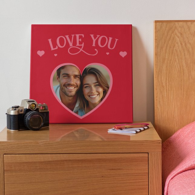 Impressão Em Tela Love You Script & Heart Photo in red (Love You Script & Heart Photo in red Canvas Print)