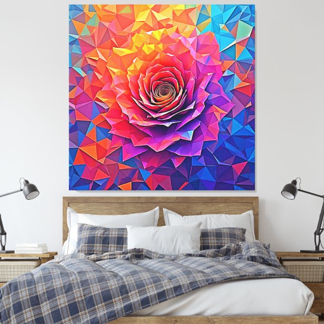 Impressão Em Tela Low Poly Rose Bloom Abstract Art (Insitu(Quarto))