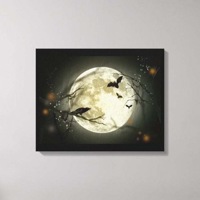 Impressão Em Tela Lua cheia com Bats e Raven. (Frente)