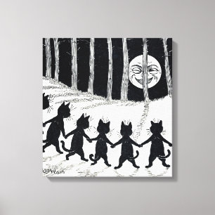 Impressão Em Tela Lua cheia e gatos, Louis Wain