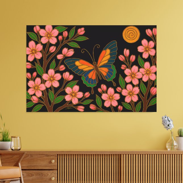 Impressão Em Tela Lua de Flor de Cerejeira Borboleta (Insitu(Sala de estar))