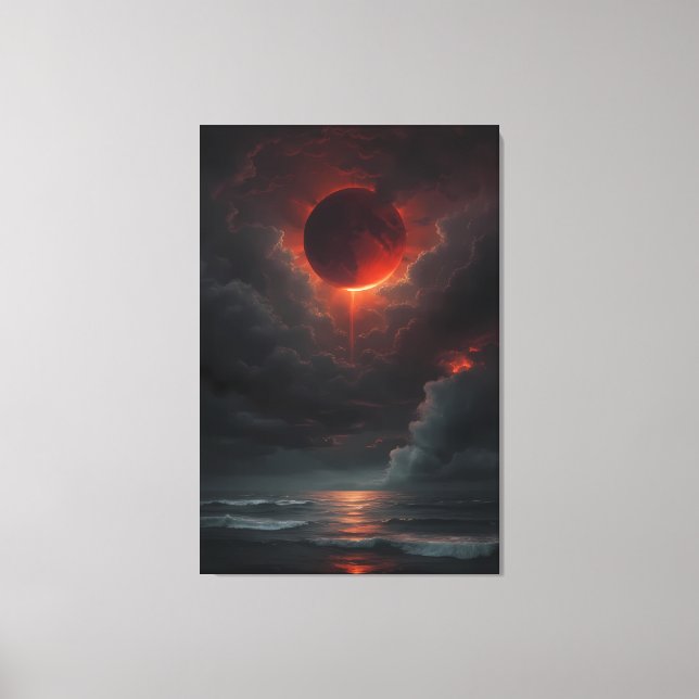 Impressão Em Tela Lua de Sangue Sobre o Mar Tempestuoso (Frente)