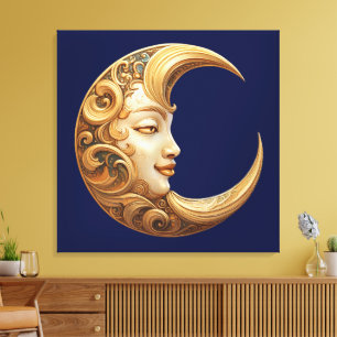 Impressão Em Tela Lua do Ouro ornamentado com a face grande da pared