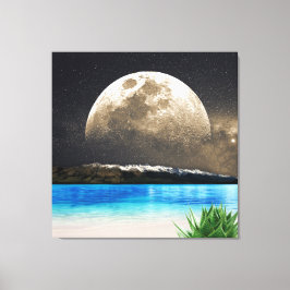 Impressão Em Tela Lua E Praia