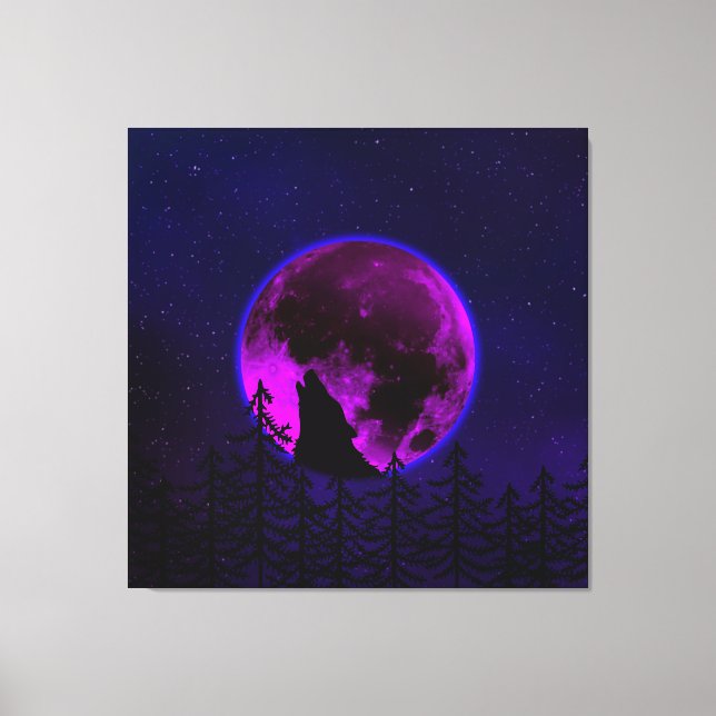 IMPRESSÃO EM TELA LUA MAGENTA UIVANDO LOBO (Frente)