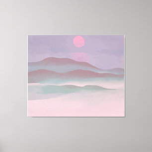 Impressão Em Tela Lua Rosa Sobre Água