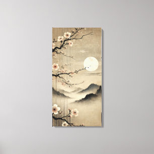 Impressão Em Tela Lua Sakura Etérea - Arte Japonesa Wabi-Sabi 