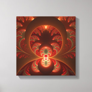 Impressão Em Tela Luminoso Abstrato Moderno Fractal Laranja Vermelho