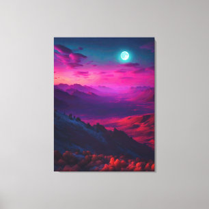Impressão Em Tela Luminous Pink & Purple Mountain Landscape