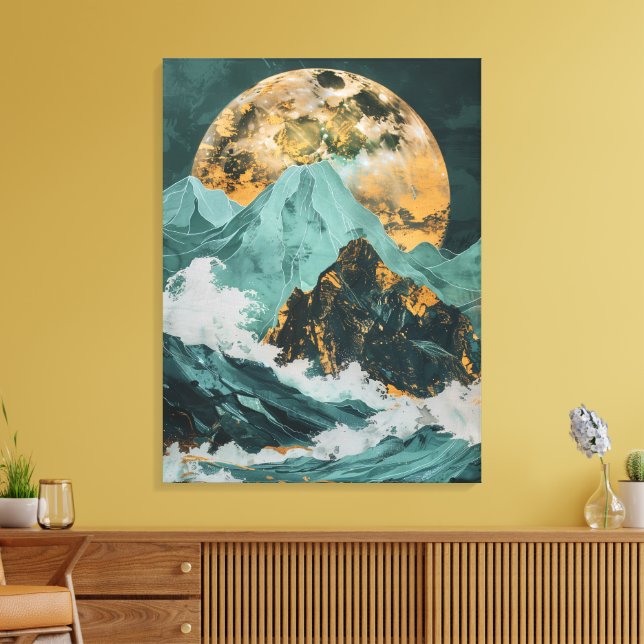 Impressão Em Tela Lunar Picos: Montanhas Fantásticas Sob uma Lua Mís (Insitu(Sala de estar))