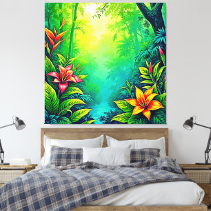 Impressão Em Tela Lush Tropical Jungle Oasis Design