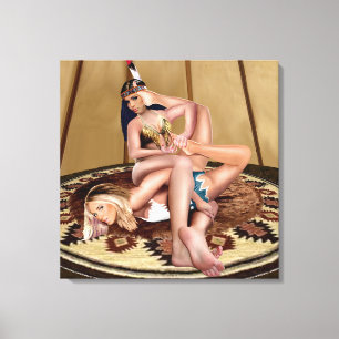 IMPRESSÃO EM TELA LUTA DE GATAS EM UM TEEPEE