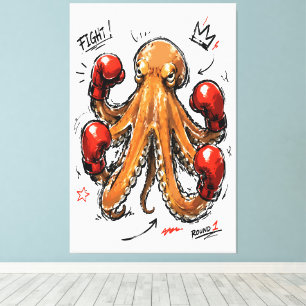 Impressão Em Tela Luta Round 1 Boxe Polvo – Desenho à Mão Ousado