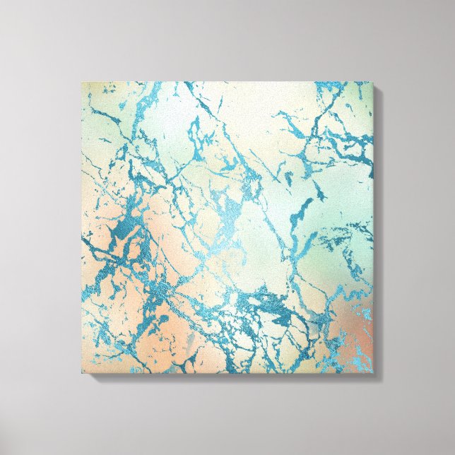 Impressão Em Tela Luxe Marble | Linda Veia Amarela e Coral-Teal (Frente)