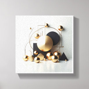 Impressão Em Tela Luxo Dourado e Preto Geométrico Abstrato - Moderno