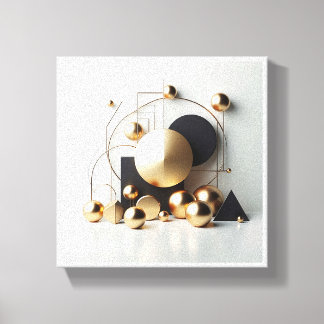 Impressão Em Tela Luxo Dourado e Preto Geométrico Abstrato - Moderno