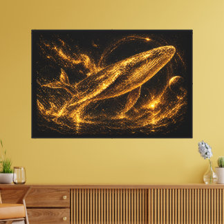 Impressão Em Tela Luxo Gold Baleia Cósmica Nebulosa Céu Estrelado