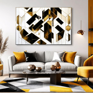 Impressão Em Tela Luxo Mármore Preto Abstrato Dourado