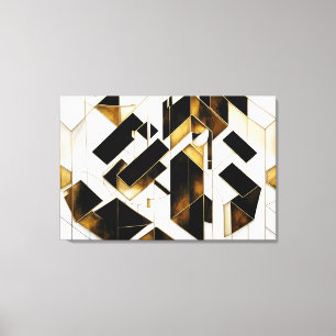 Impressão Em Tela Luxo Mármore Preto Abstrato Dourado