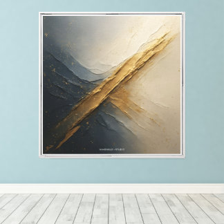 Impressão Em Tela Luxo Navy & Gold Abstrato em Tela – Moderno 