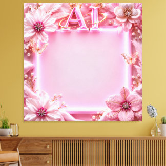 Impressão Em Tela Luxuoso Quadro Floral Rosa com IA – Digital Elegan