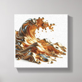 Impressão Em Tela Luxury 3D Liquid Gold Wave - Metallic Fluid Abstra